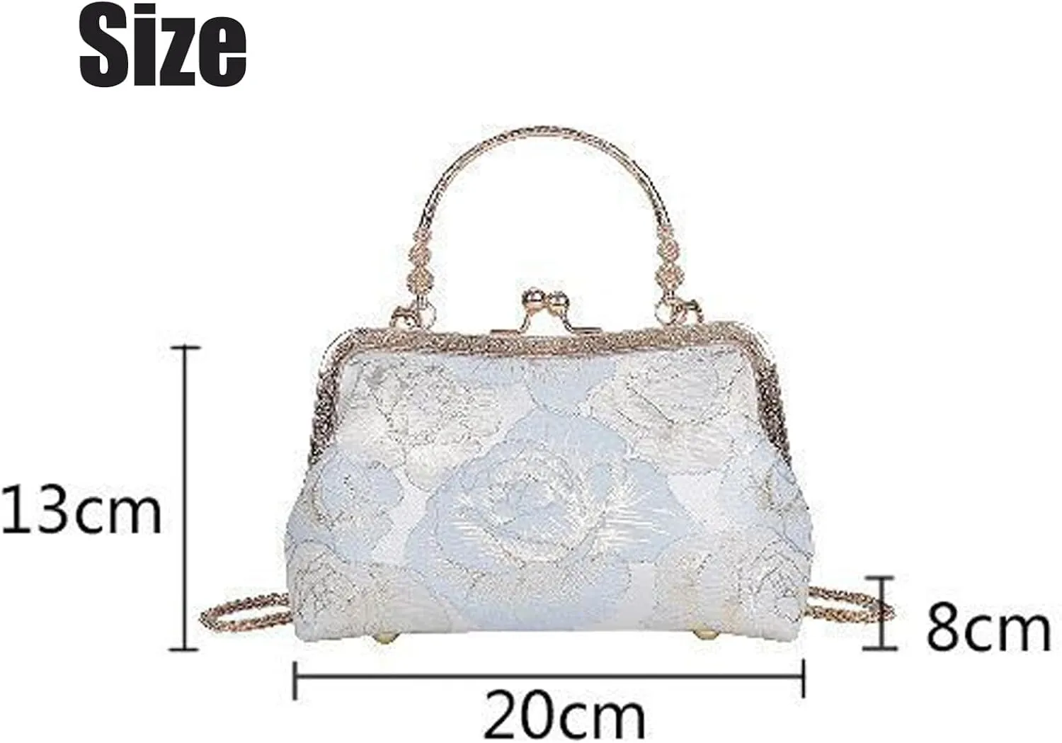 Vintage Embroidered Flower Handbag, Pearl Chain Crossbody Bag with Kiss Lock, for Women