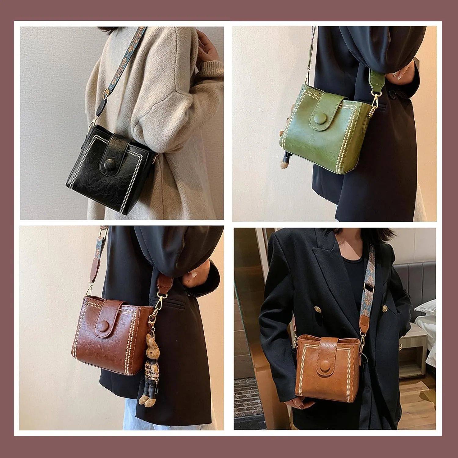 Vintage Fashion Bag with Adjustable Wider Shoulder Strap, Vintage Retro Small Water Bucket Bag, Vintage Fashion Crossbody Bag