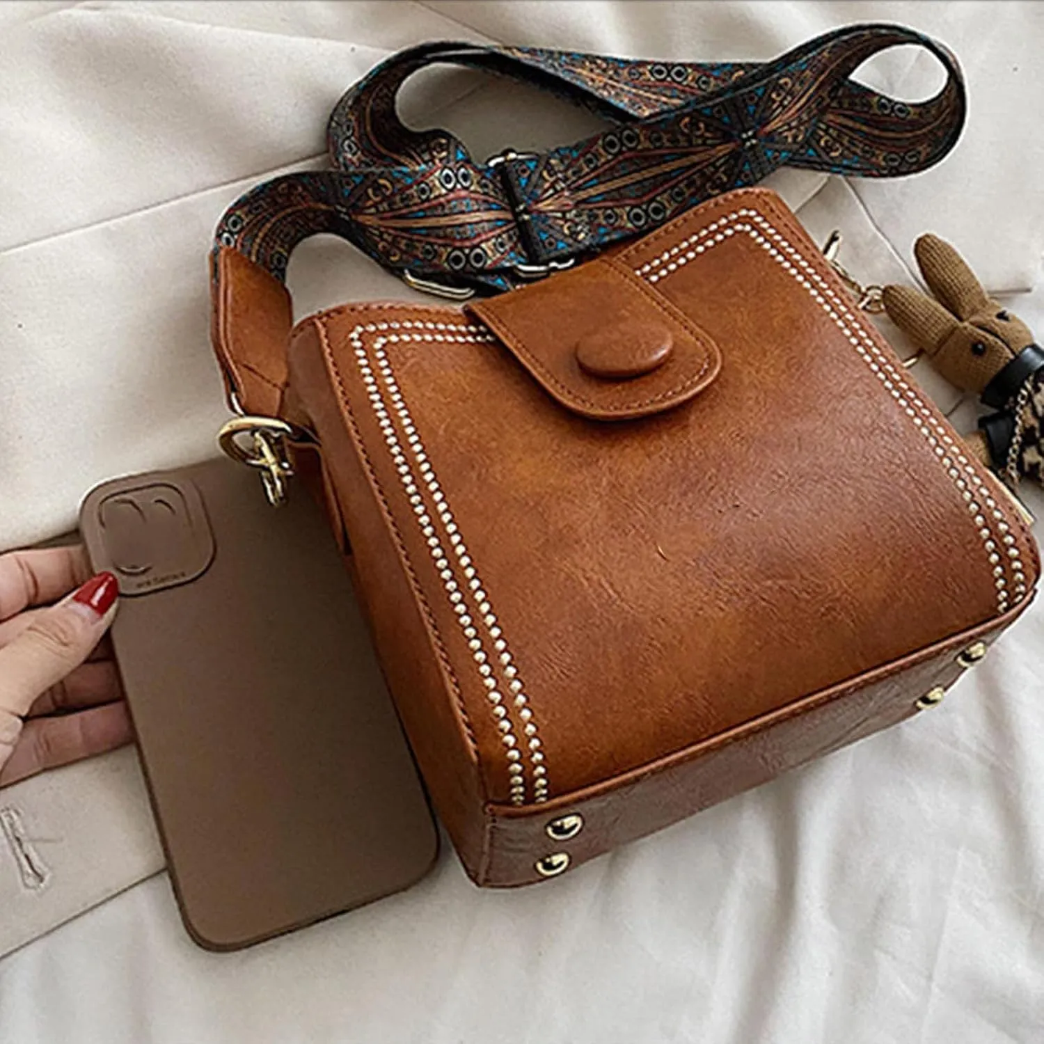 Vintage Fashion Bag with Adjustable Wider Shoulder Strap, Vintage Retro Small Water Bucket Bag, Vintage Fashion Crossbody Bag