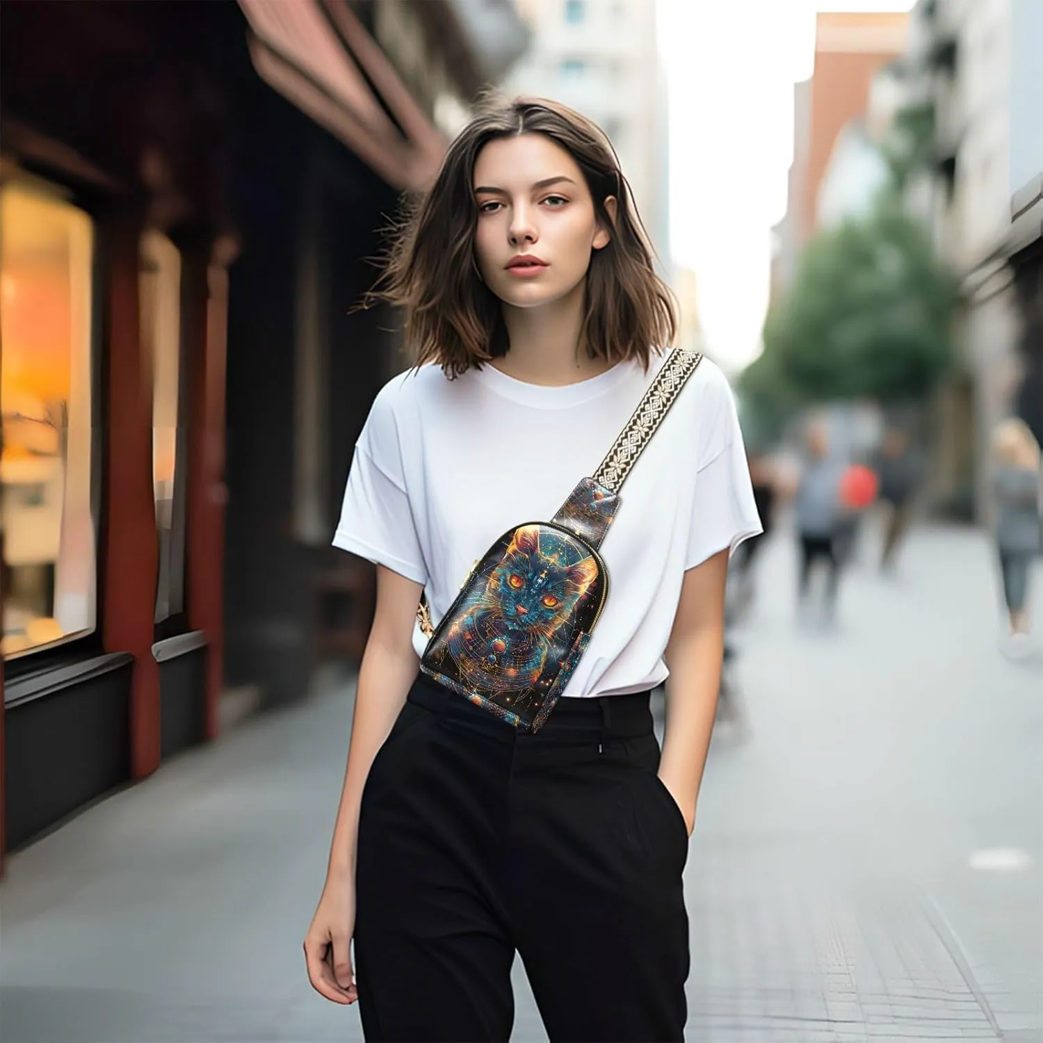 Vintage Rose Floral Leather Crossbody Sling Bag for Women - Chest & Waist Pack