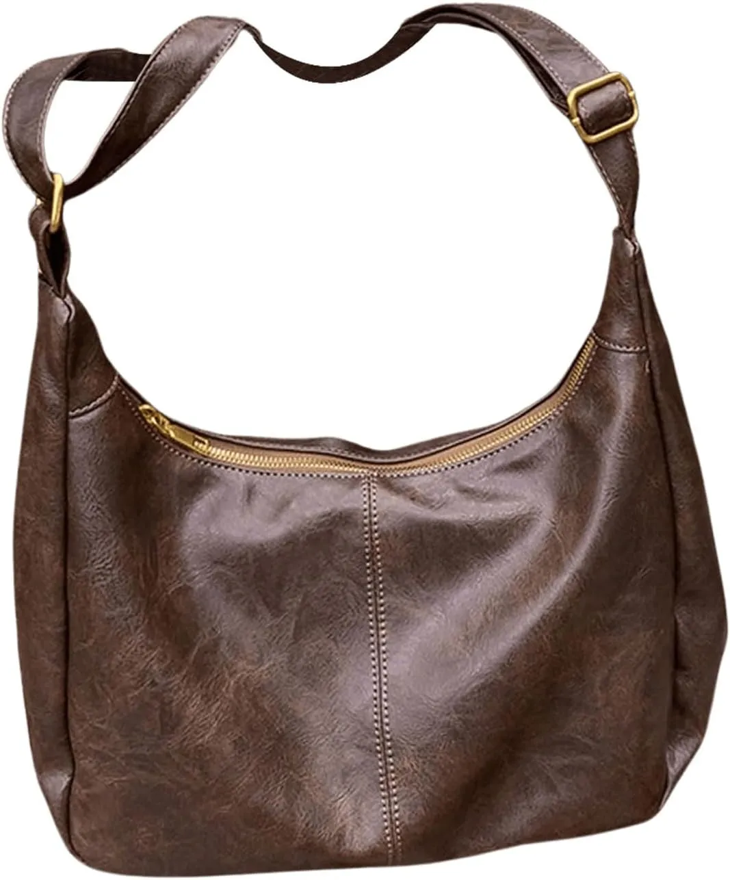Vintage Soft Leather Hobo Crossbody Bag for Women, Slouchy Zippered Purse