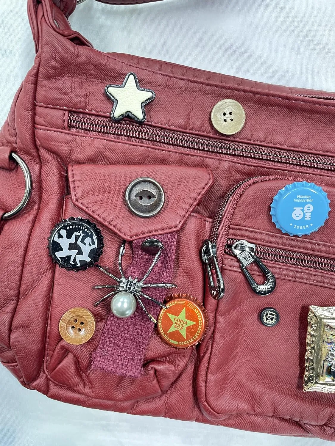 Vintage Y2K Crossbody Bag for Women- Adjustable Strap, Retro Button Design, Multi-Pocket PU Leather Bag