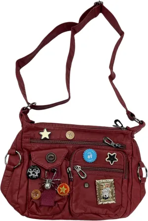 Vintage Y2K Crossbody Bag for Women- Adjustable Strap, Retro Button Design, Multi-Pocket PU Leather Bag