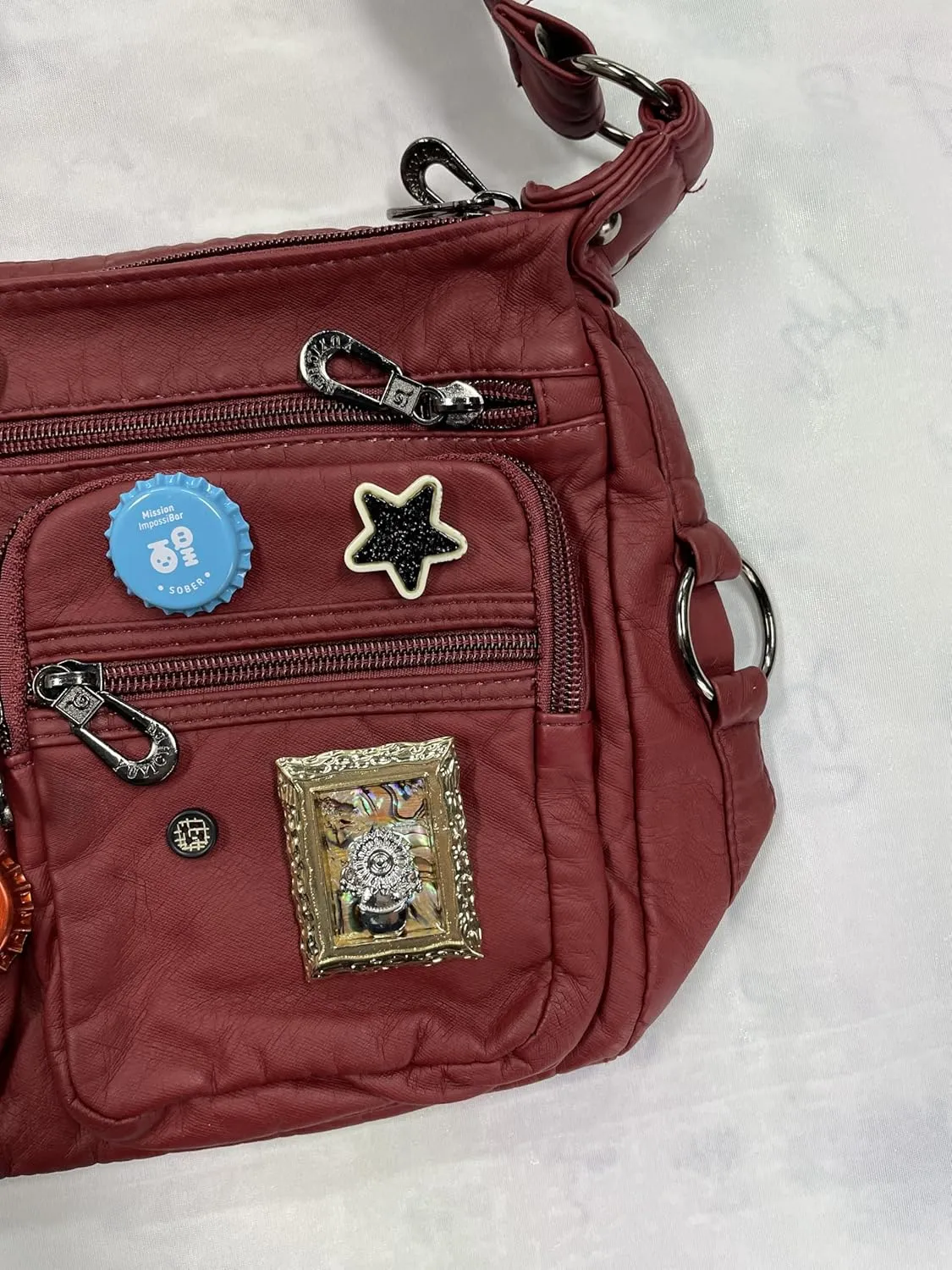 Vintage Y2K Crossbody Bag for Women- Adjustable Strap, Retro Button Design, Multi-Pocket PU Leather Bag