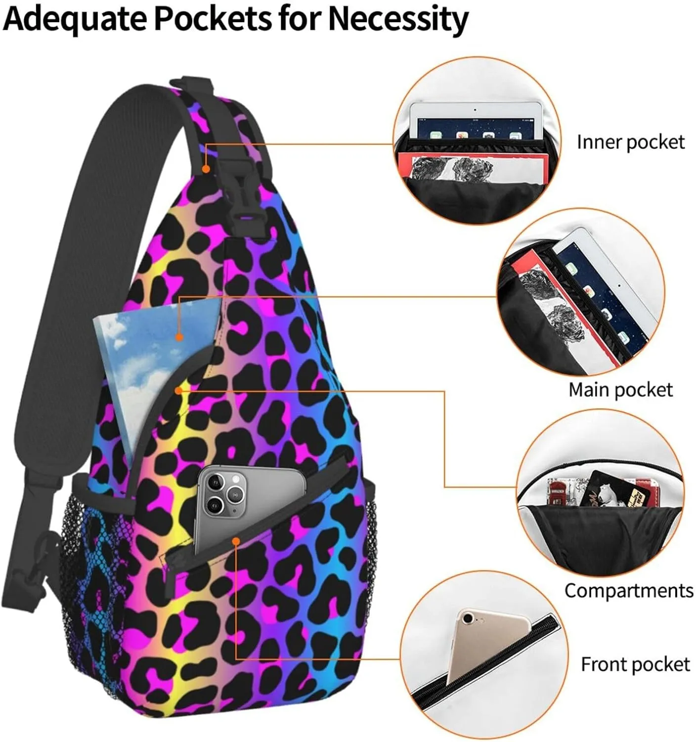 VOOHDDY Leopard Neon Animal Print Sling Bag For Women Men Travel Hiking Backpack Crossbody Shoulder Chest Bags Casual Daypack Sport