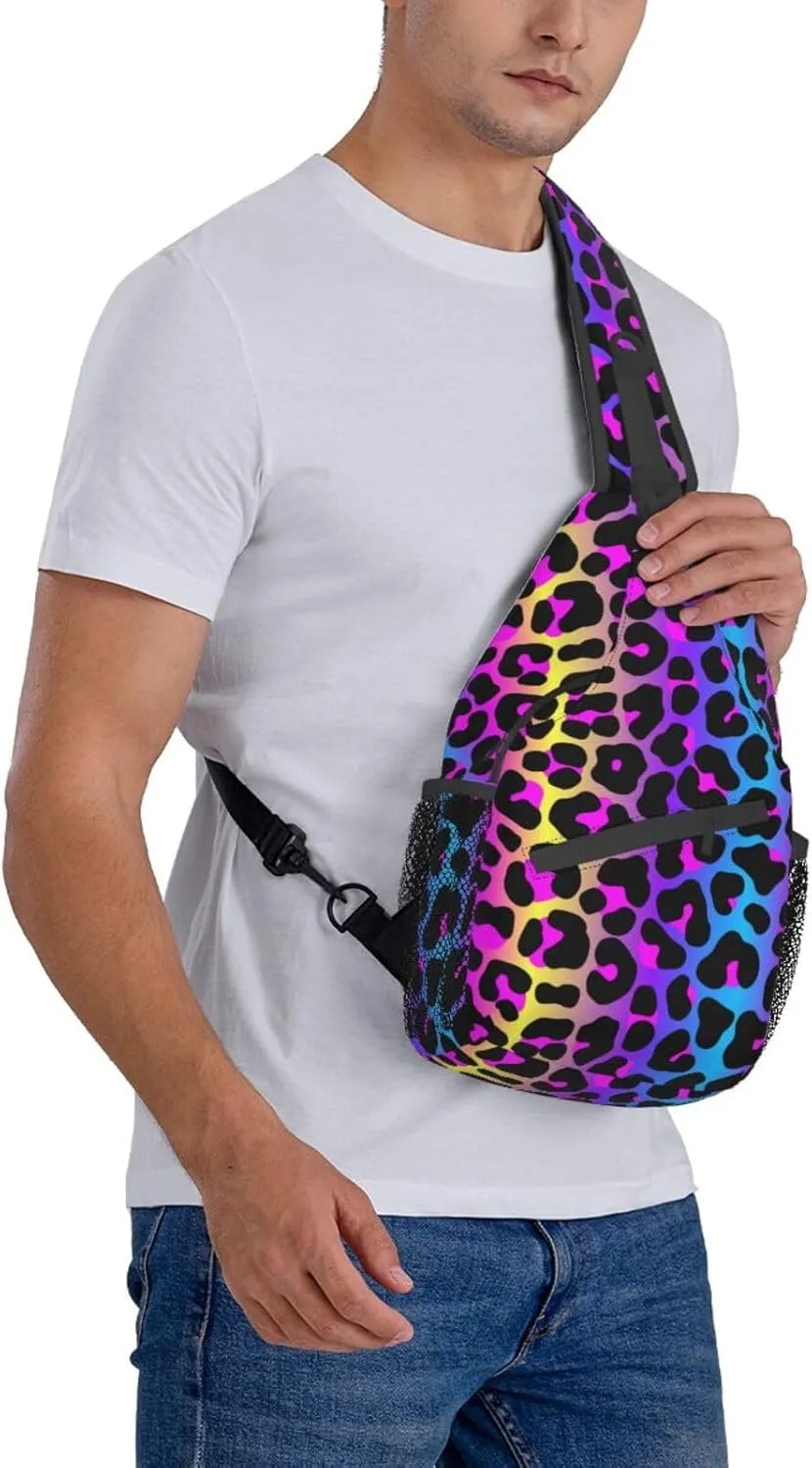 VOOHDDY Leopard Neon Animal Print Sling Bag For Women Men Travel Hiking Backpack Crossbody Shoulder Chest Bags Casual Daypack Sport