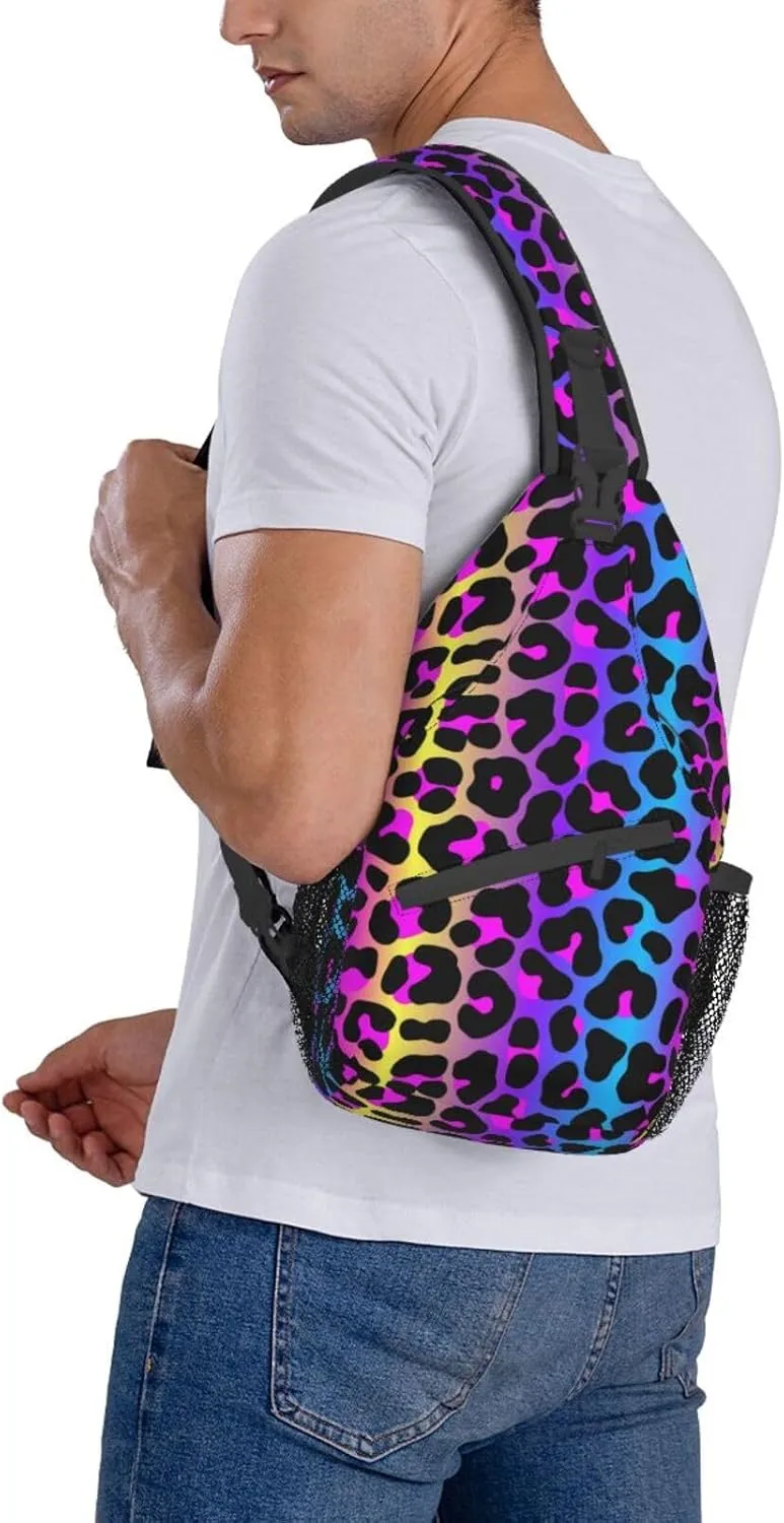 VOOHDDY Leopard Neon Animal Print Sling Bag For Women Men Travel Hiking Backpack Crossbody Shoulder Chest Bags Casual Daypack Sport