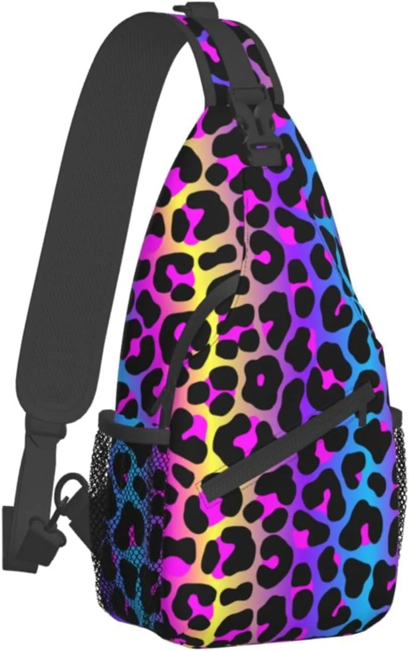 VOOHDDY Leopard Neon Animal Print Sling Bag For Women Men Travel Hiking Backpack Crossbody Shoulder Chest Bags Casual Daypack Sport