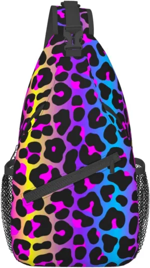 VOOHDDY Leopard Neon Animal Print Sling Bag For Women Men Travel Hiking Backpack Crossbody Shoulder Chest Bags Casual Daypack Sport