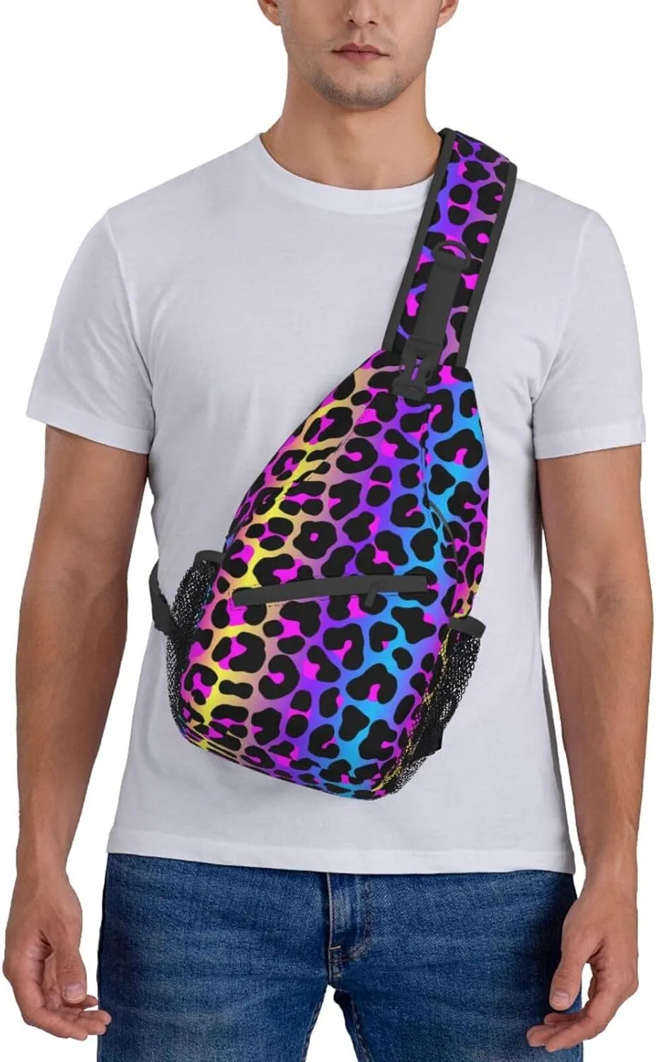 VOOHDDY Leopard Neon Animal Print Sling Bag For Women Men Travel Hiking Backpack Crossbody Shoulder Chest Bags Casual Daypack Sport