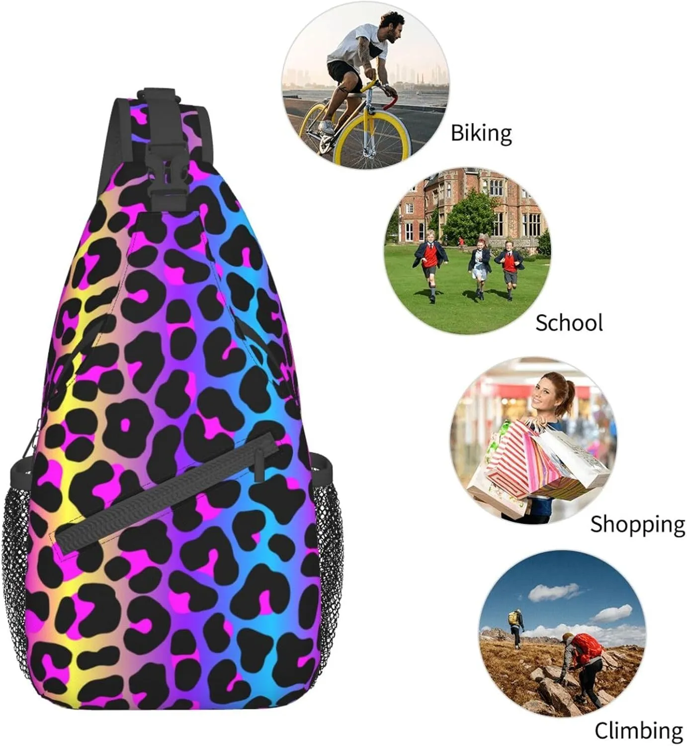 VOOHDDY Leopard Neon Animal Print Sling Bag For Women Men Travel Hiking Backpack Crossbody Shoulder Chest Bags Casual Daypack Sport
