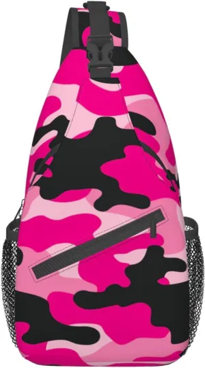 VOOHDDY Pink Black Camo Camouflage Sling Bag For Women Men Travel Hiking Backpack Crossbody Shoulder Chest Bags Casual Daypack Sport