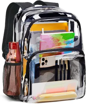 Vorspack Clear Backpack Heavy Duty - Large Clear Bookbag Transparent See Through Backpack Plastic Backpacks for College Work Travel - Black