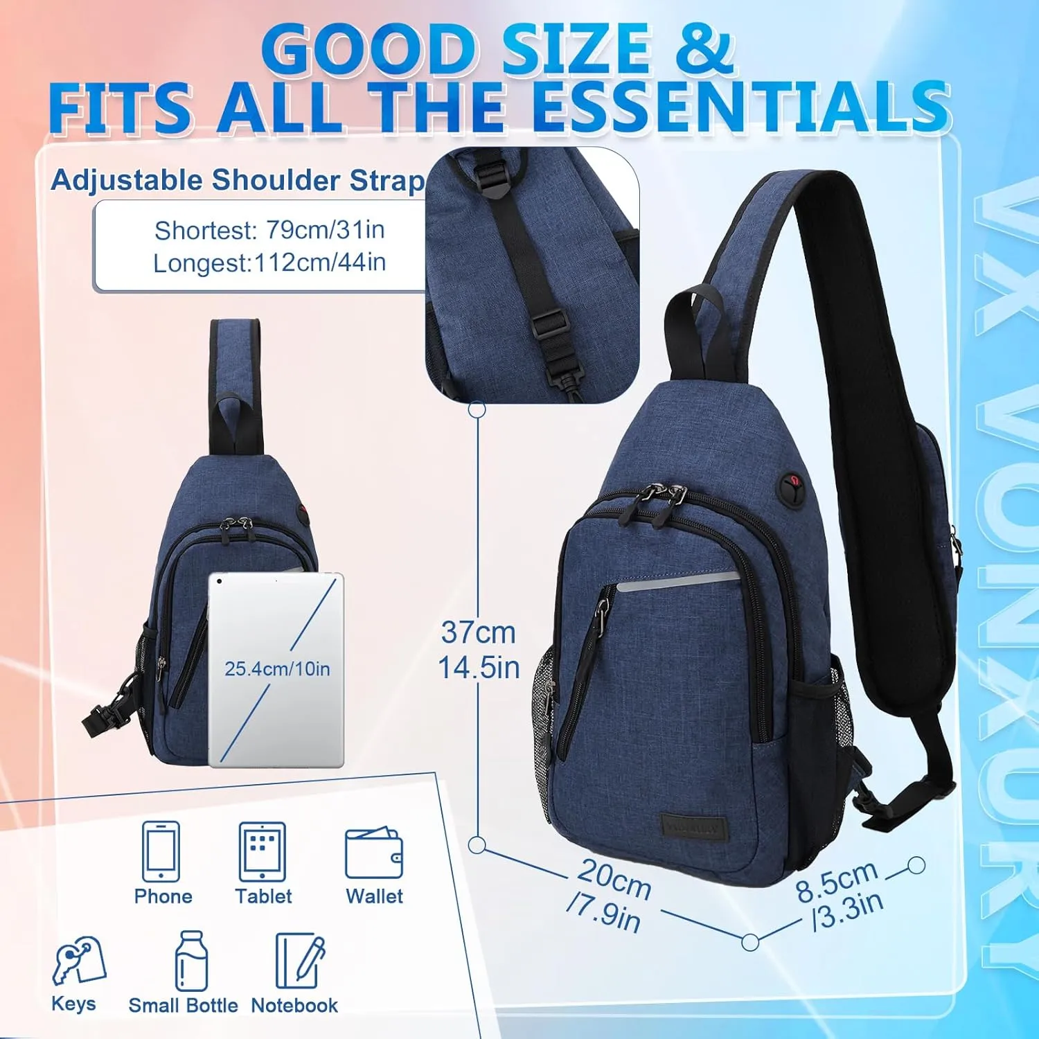 VX VONXURY Sling Backpack Men, Multipurpose Crossbody Bags for Women Trendy Lightweight Chest Bag for Travel Hiking Cycling