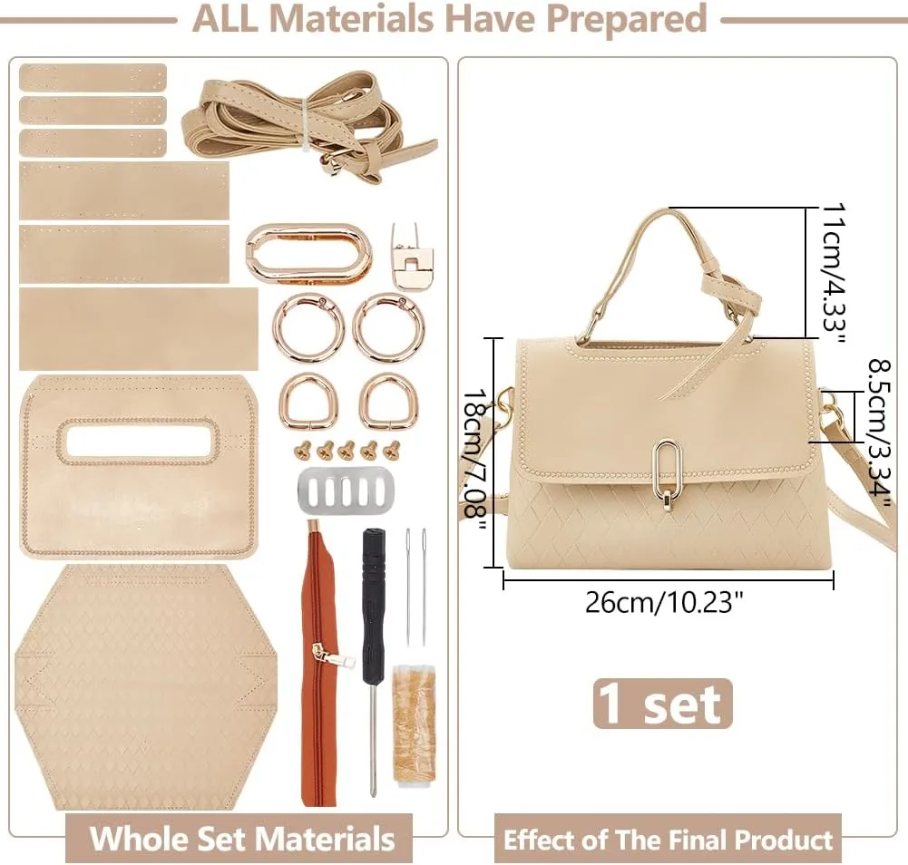 WADORN DIY PU Leather Sewing Handbag Making Kit, Plaid Pattern Clutch Bag Making Kit for Women DIY PU Leather Crossbody Bags for DIY Craft Bag Making Accessories, 10.23x3.34x7.08 Inch, Wheat