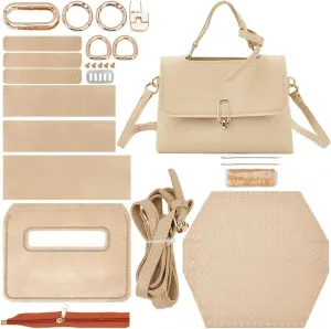 WADORN DIY PU Leather Sewing Handbag Making Kit, Plaid Pattern Clutch Bag Making Kit for Women DIY PU Leather Crossbody Bags for DIY Craft Bag Making Accessories, 10.23x3.34x7.08 Inch, Wheat