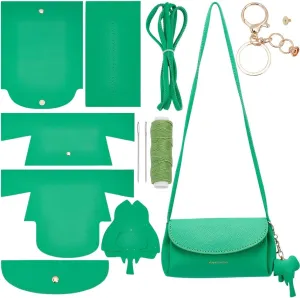WADORN DIY PU Leather Sewing Handbag Making Kit, PU Leather Crossbody Bags Making Material Set DIY Leather Handmade Shoulder Bag Craft Tool Kit for Bag Making Accessories, 8.2x4.3x4.7 Inch, Green