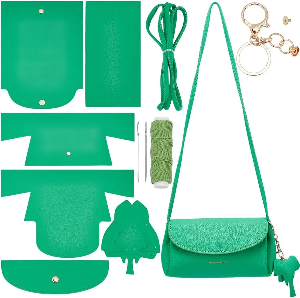 WADORN DIY PU Leather Sewing Handbag Making Kit, PU Leather Crossbody Bags Making Material Set DIY Leather Handmade Shoulder Bag Craft Tool Kit for Bag Making Accessories, 8.2x4.3x4.7 Inch, Green