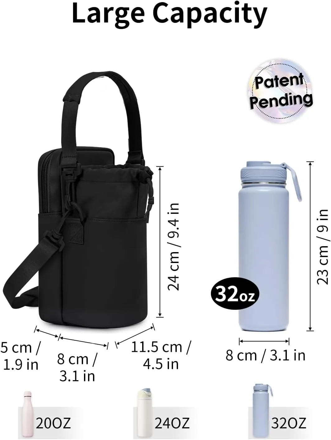 Wandering Nature Water Bottle Holder with Strap 32oz Insulated Water Bottle Carrier Sling Bag with Phone Pocket Water Bottle Pouch for Hiking Walking(Patent Pending)…