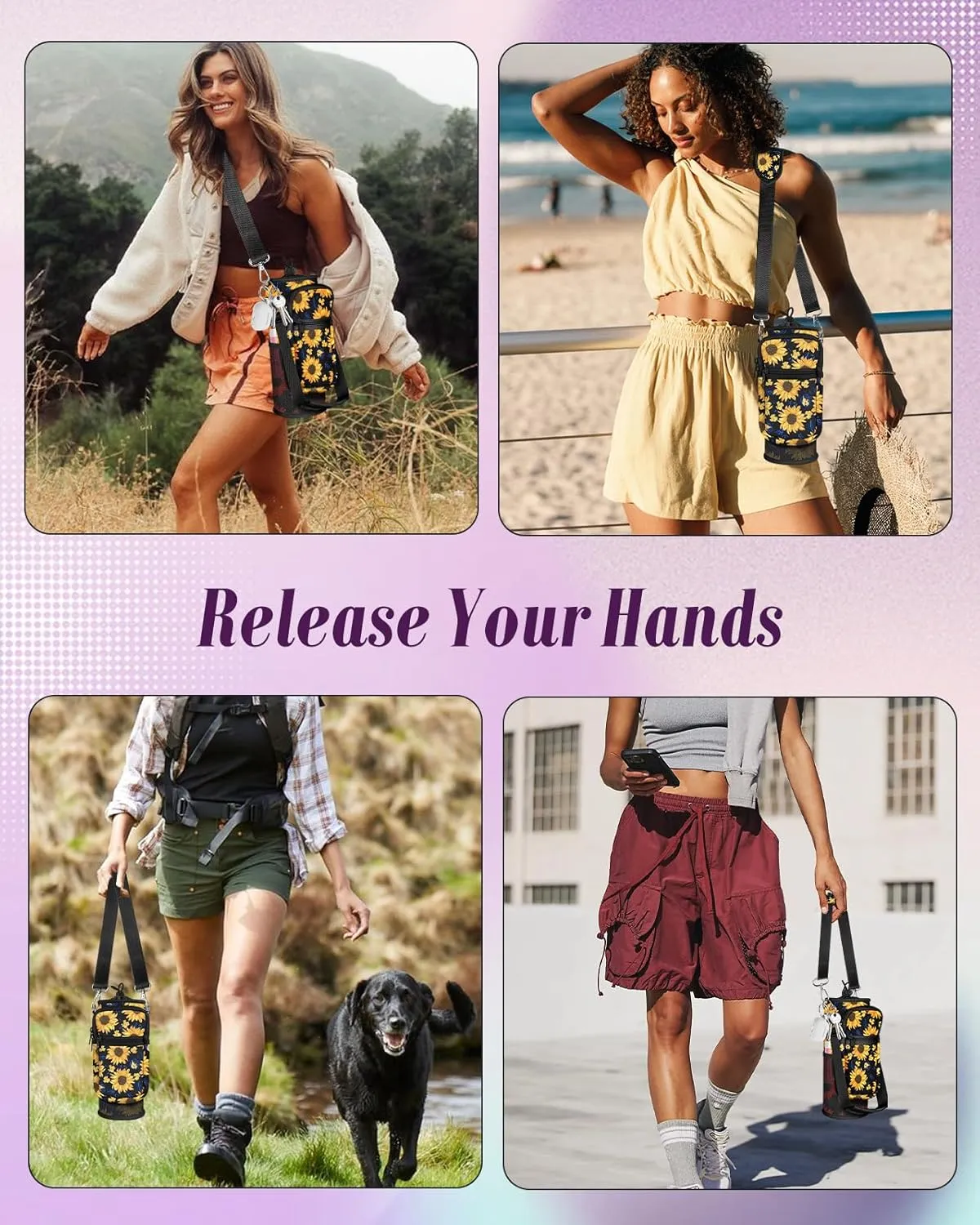 Water Bottle Holder Carrier Bag with Strap - Crossbody Sling for Walking with Phone Pocket Insulated for 32 24 oz