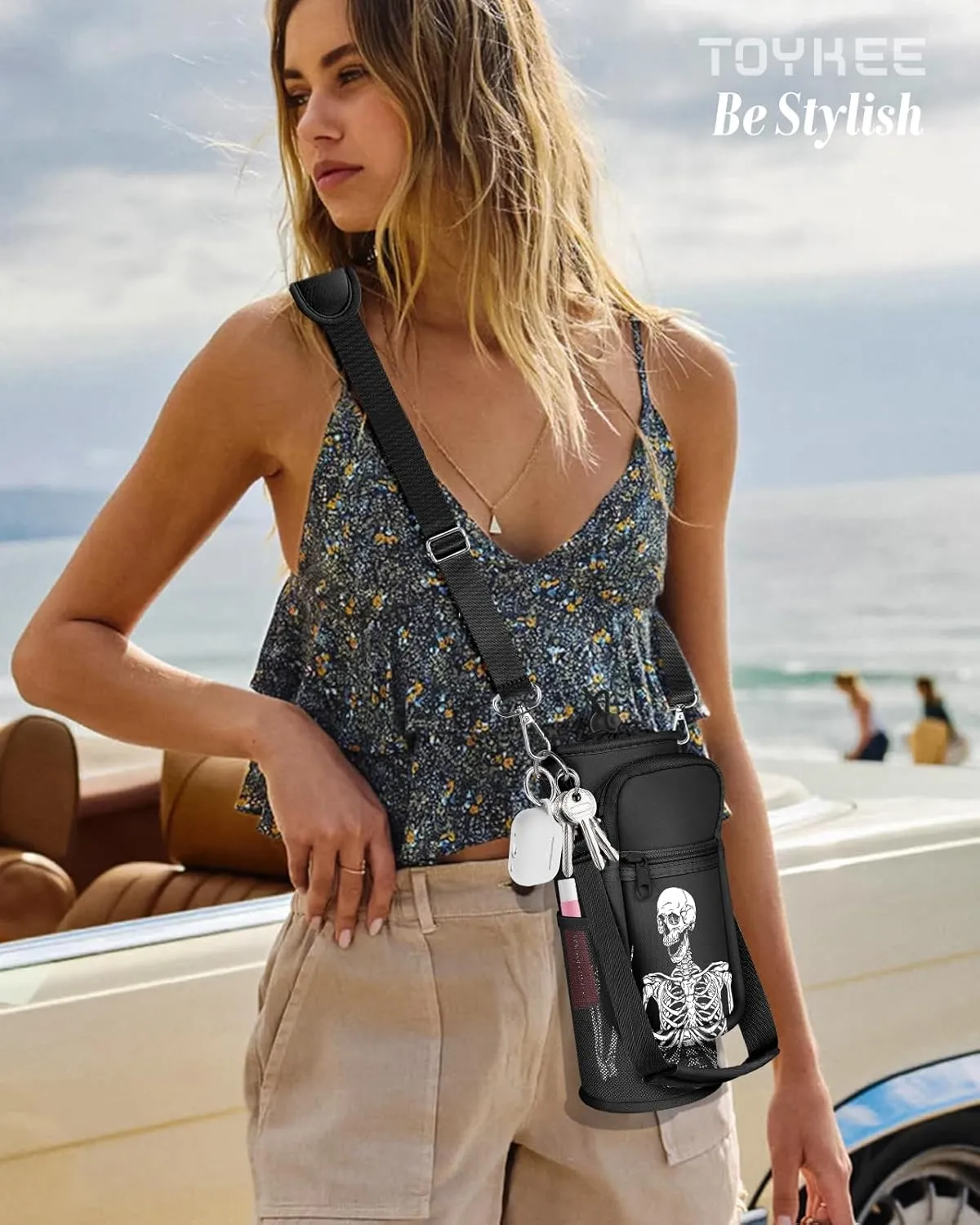 Water Bottle Holder Carrier Bag with Strap - Crossbody Sling for Walking with Phone Pocket Insulated for 32 24 oz
