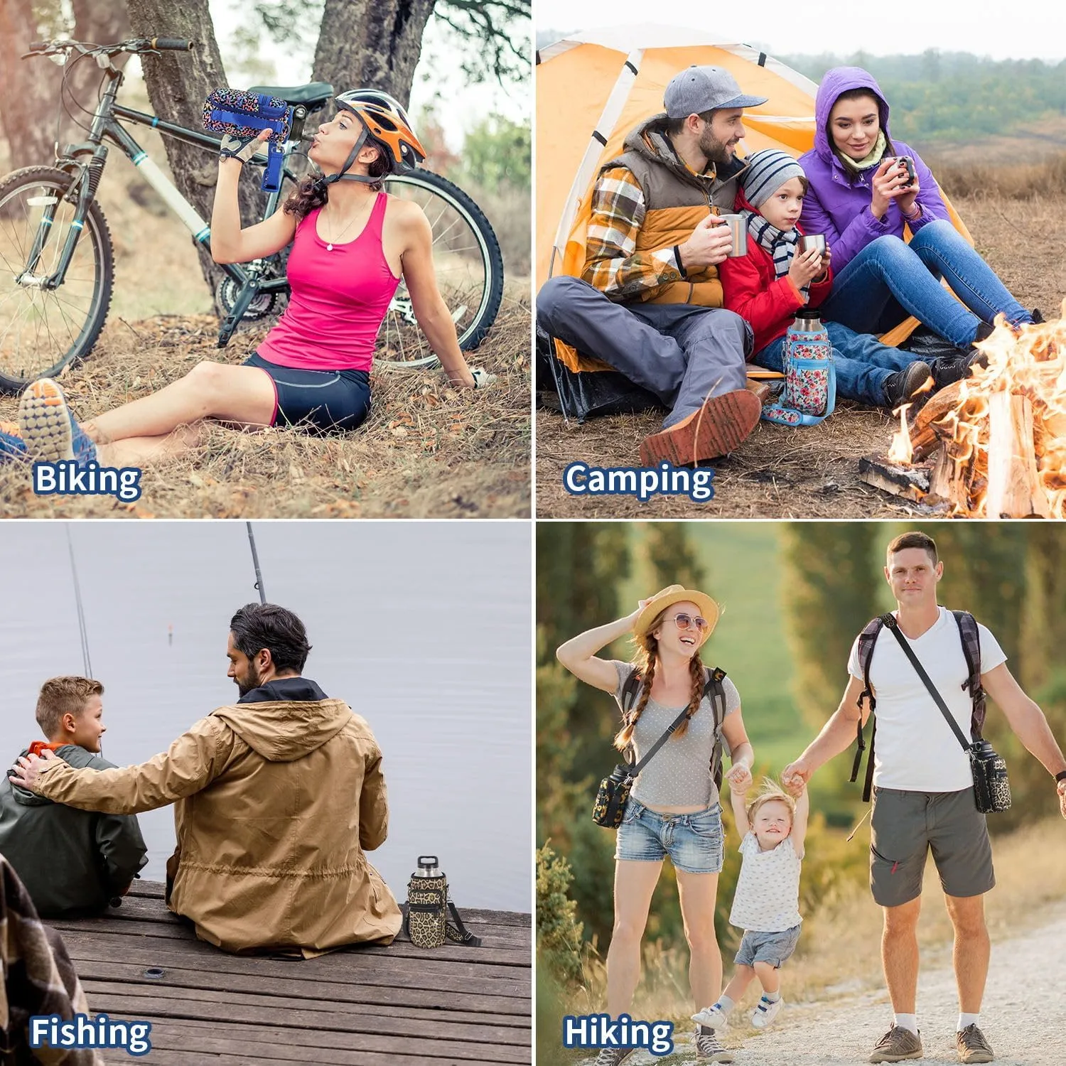 Water Bottle Holder Sling Bag Sleeve Carrier 32oz 40oz 64oz, Insulated Crossbody Water Bottle Case Cover with Padded Strap and 2 Pockets for Walking Hiking Camping