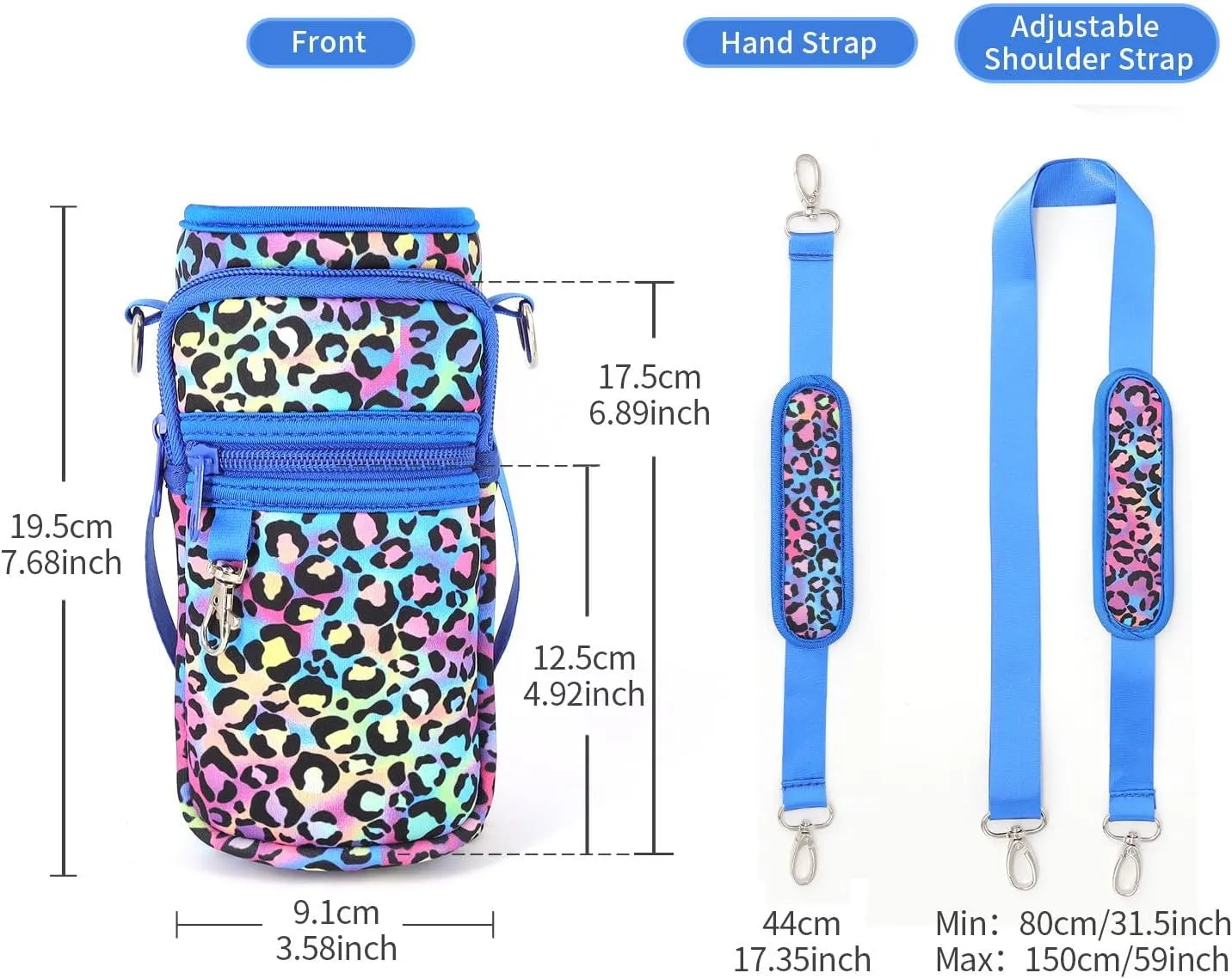 Water Bottle Holder Sling Bag Sleeve Carrier 32oz 40oz 64oz, Insulated Crossbody Water Bottle Case Cover with Padded Strap and 2 Pockets for Walking Hiking Camping