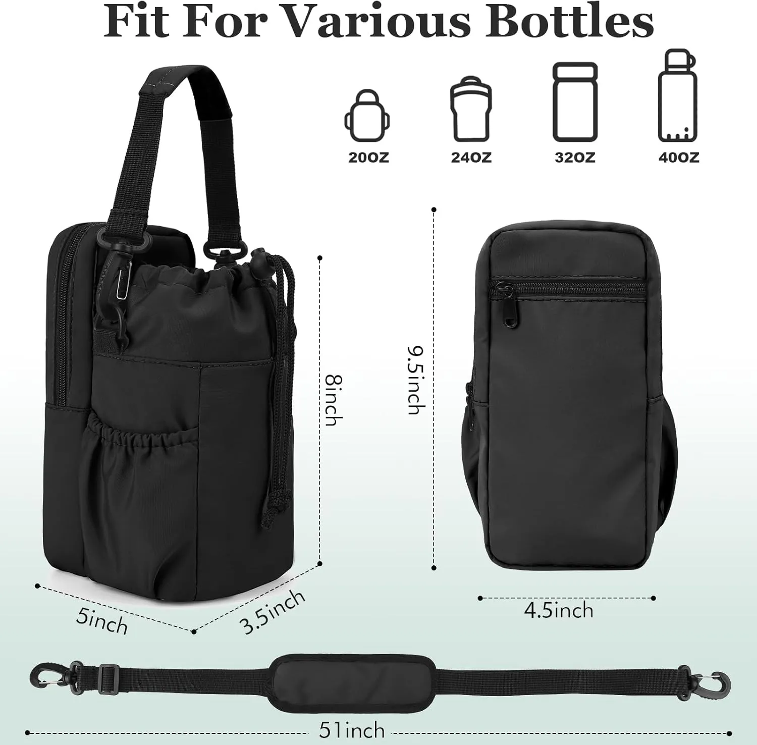 Water Bottle Holder with Strap, 32/40oz Insulation Water Bottle Carrier Bag with Phone Pocket, Water Bottle Sling Bag Crossbody Water Bottle Holder for Hiking Walking