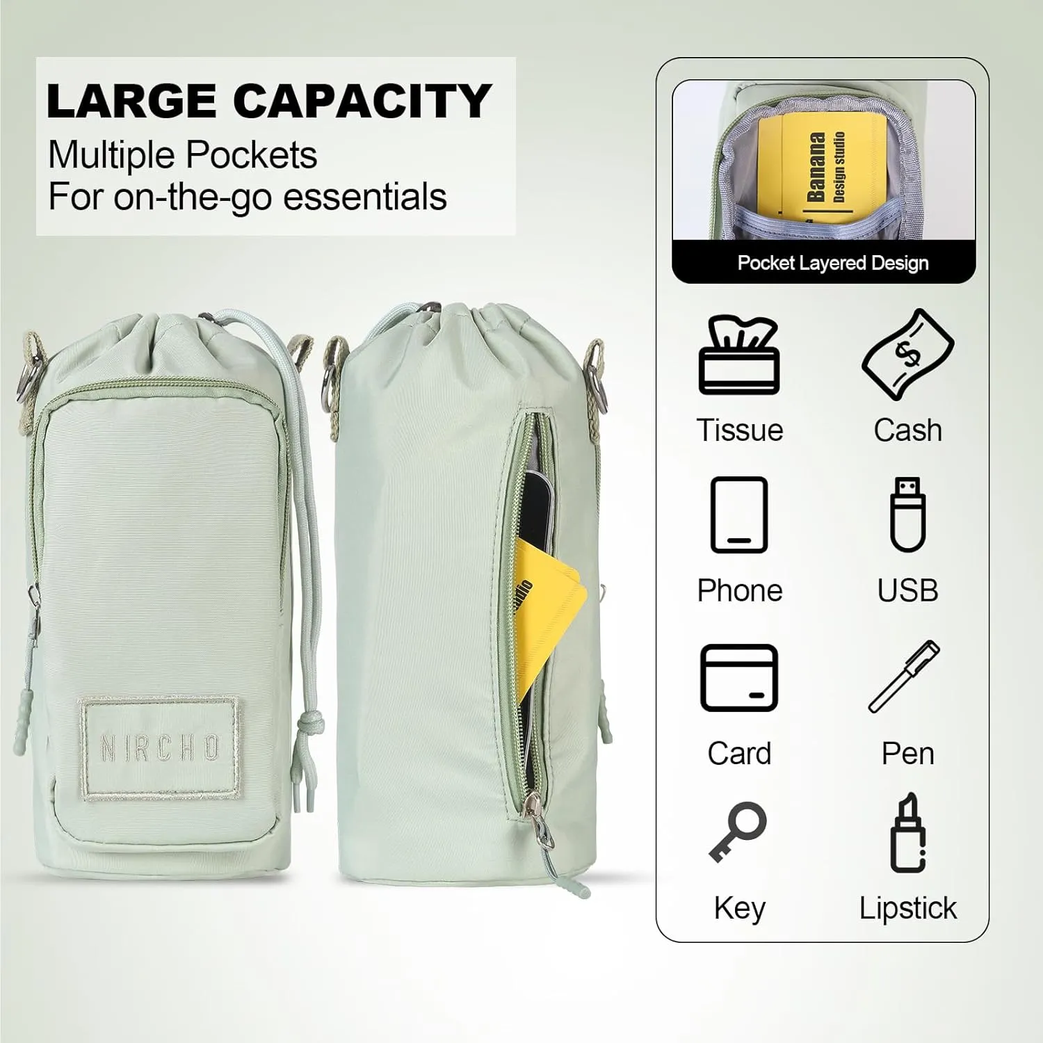 Water Bottle Holder with Strap 32/40oz Water Bottle Carrier with Pocket Water Bottle Sling Crossbody Water Bottle Bag