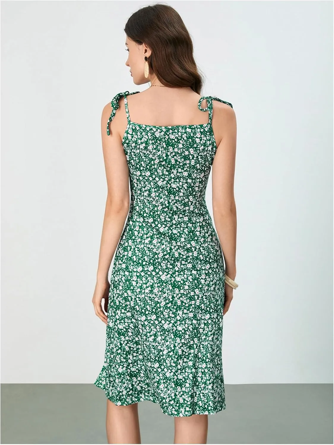 WDIRARA Women's Floral Print Tie Shoulder Split Thigh Sleeveless Boho Cami Dress