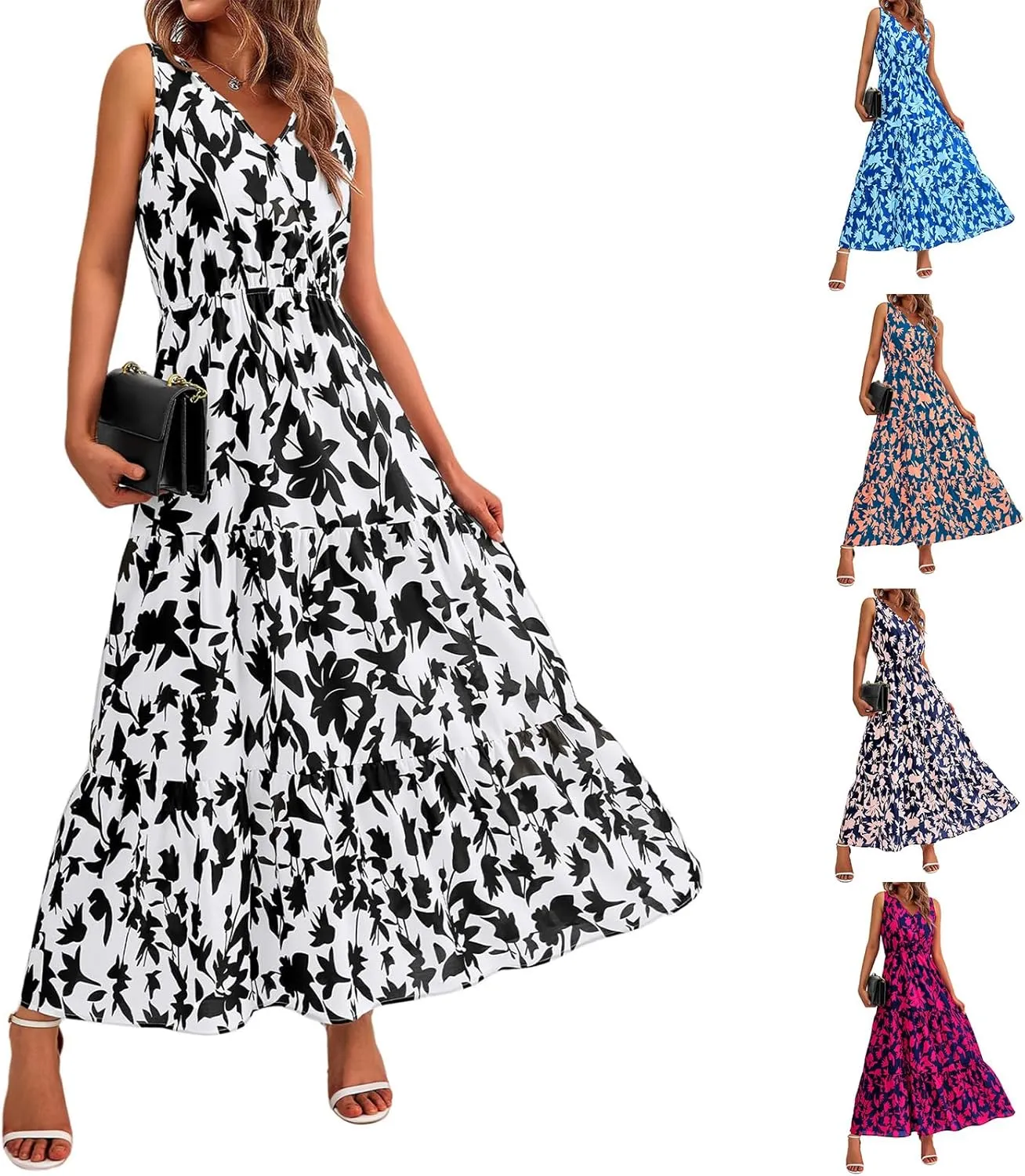 Wedding Guest Dresses for Women 2025 Beach Summer Dresses Casual Sleeveless Maxi Dresses Trendy Cute Floral Long Dress
