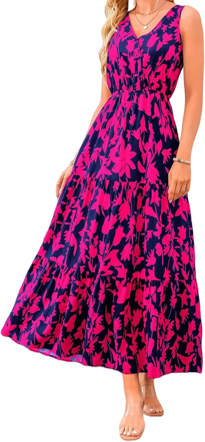 Wedding Guest Dresses for Women 2025 Beach Summer Dresses Casual Sleeveless Maxi Dresses Trendy Cute Floral Long Dress