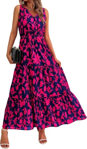 Wedding Guest Dresses for Women 2025 Beach Summer Dresses Casual Sleeveless Maxi Dresses Trendy Cute Floral Long Dress