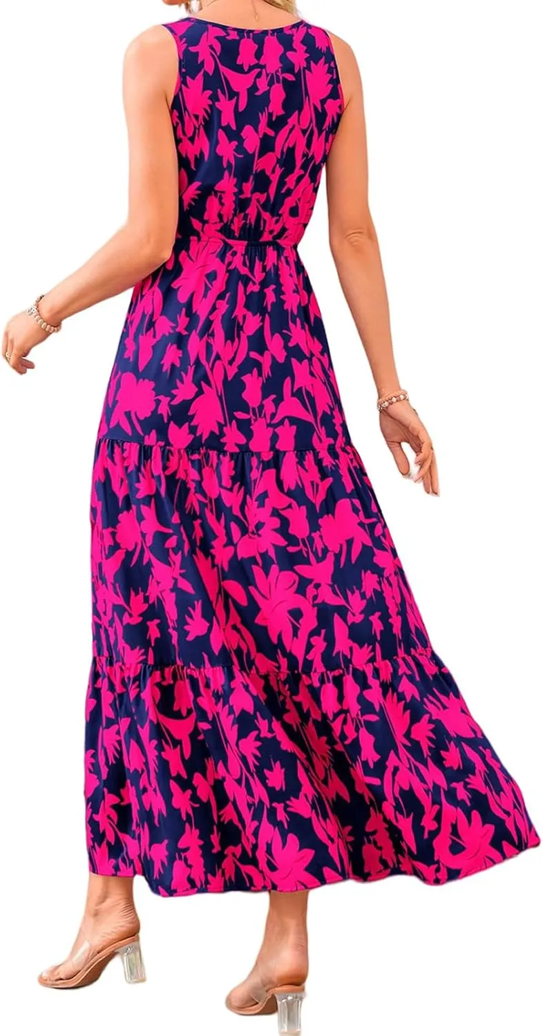 Wedding Guest Dresses for Women 2025 Beach Summer Dresses Casual Sleeveless Maxi Dresses Trendy Cute Floral Long Dress