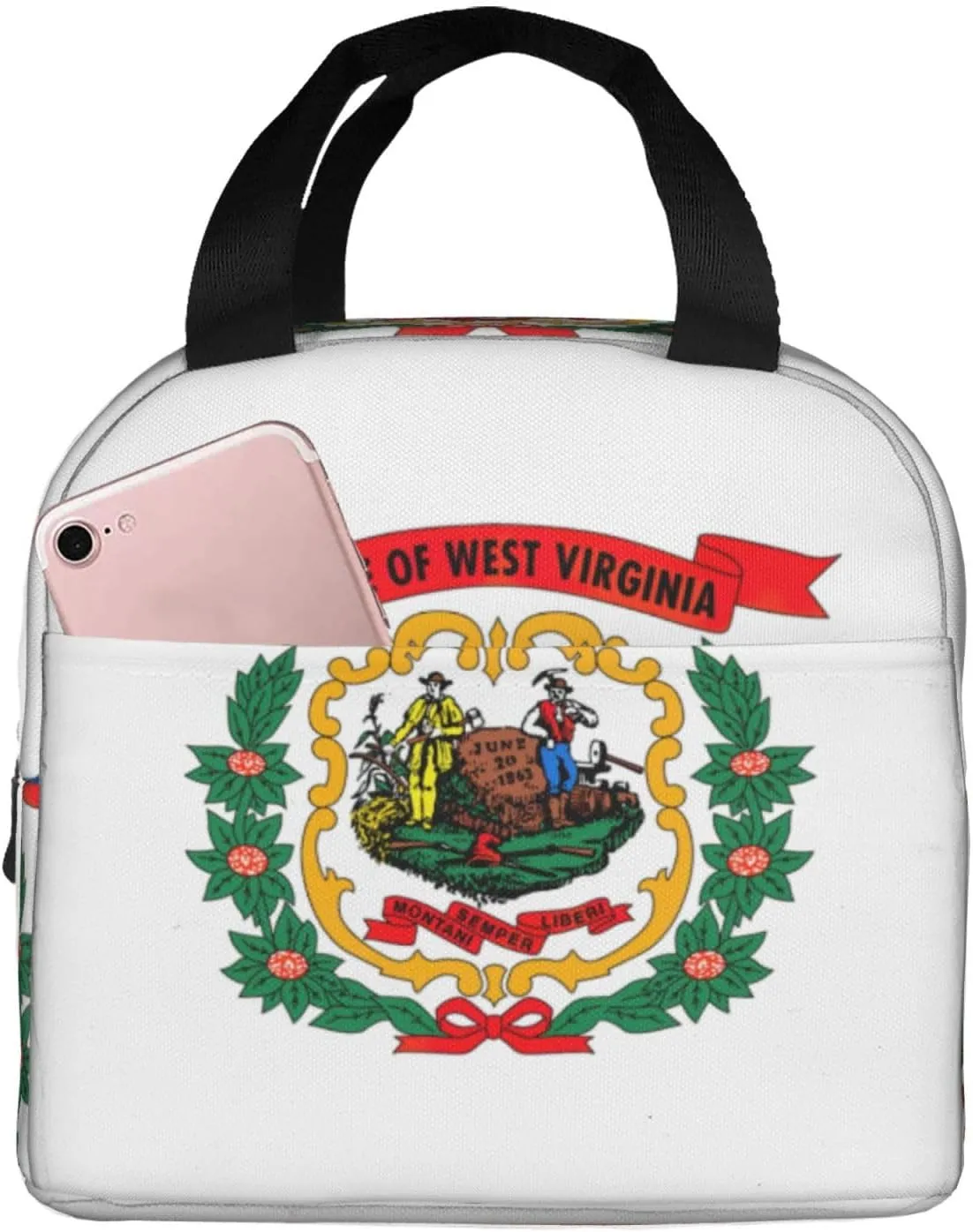 West Virginia State Flag Print Lunch Box Reusable Totes Lunch Bag Thermal Cooler For Men Women Beach Picnic Travel