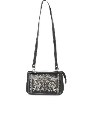 Western Rhinestone Embroidery Laser Cut Floral Wallet Crossbody Clutch Bag Purse in 3 colors