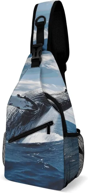 Whale Above Sea Water in The Ocean Crossbody Bags Mini Sling Bag Fanny Chest Bag Travel Daypack Sling Backpack for Men Women