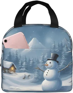Winter Snowman Print Lunch Box Reusable Totes Lunch Bag Thermal Cooler For Men Women Beach Picnic Travel