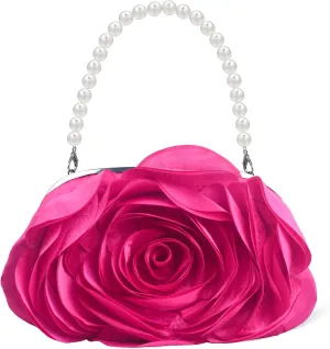 Women Clutch Purse 3D Flower Satin Evening Handbag Chain Strap Shoulder Bag