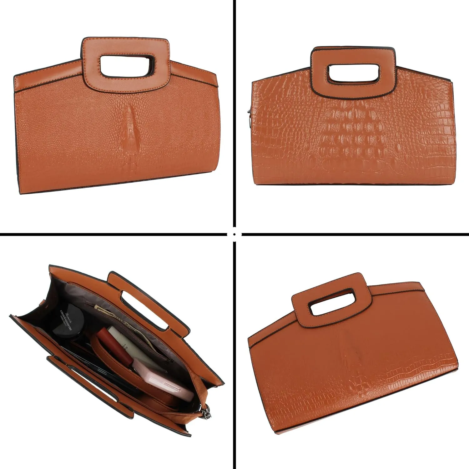 Women Crocodile Embossed Handbag Vintage Flap Tote Purse Evening Clutch Shoulder Bag