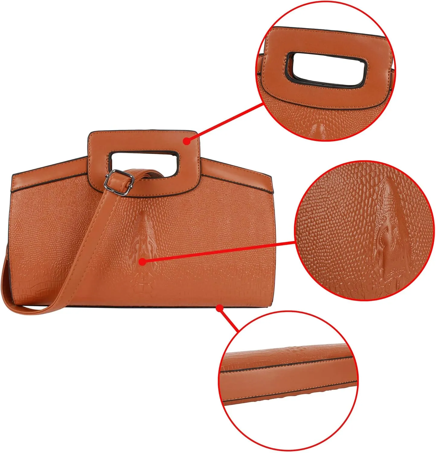 Women Crocodile Embossed Handbag Vintage Flap Tote Purse Evening Clutch Shoulder Bag