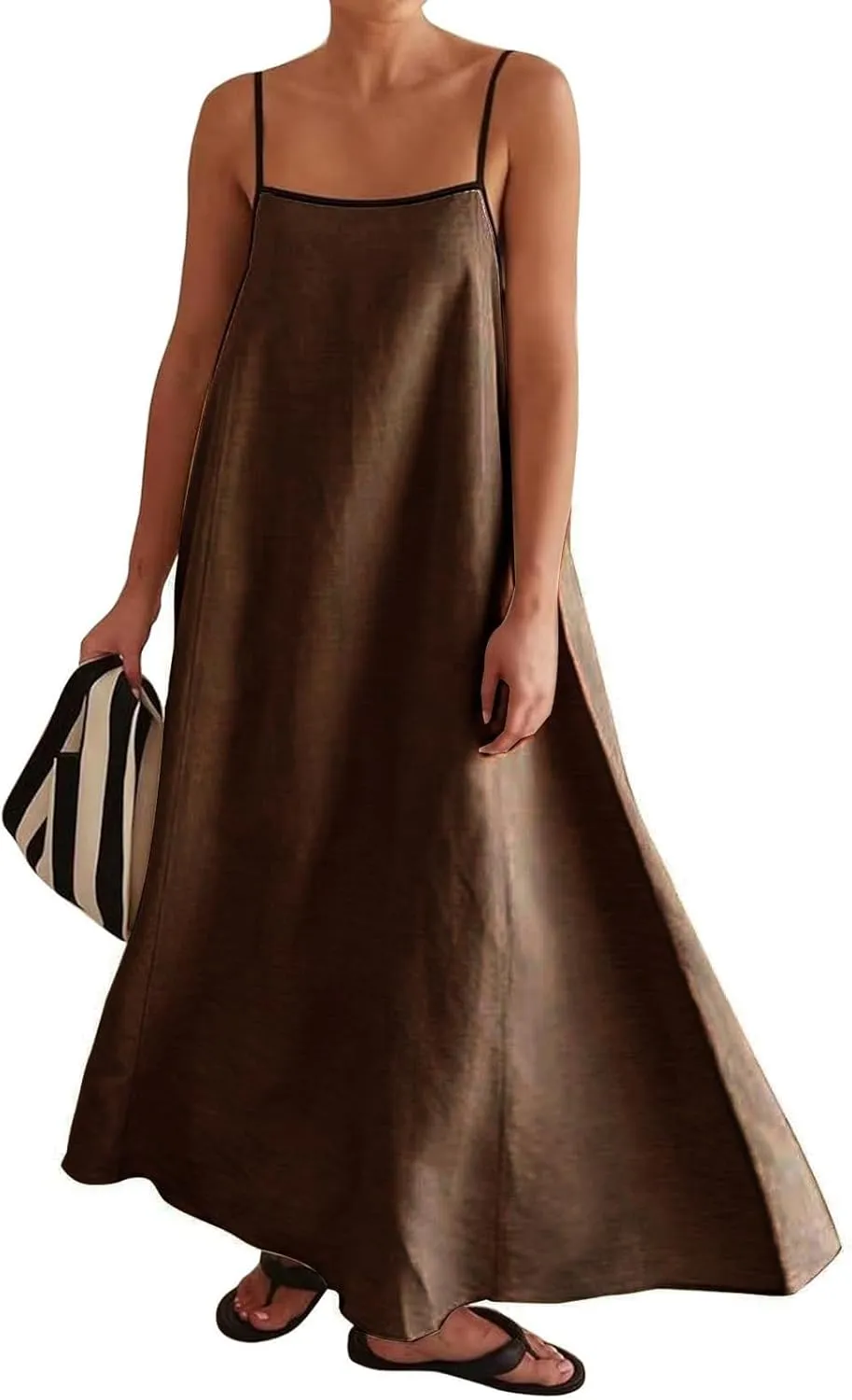 Women Cute Print Maxi Cami Dress Loose Sleeveless Spaghetti Strap Boho Dress Flowy Long Aline Beach Vacation Sun Dress