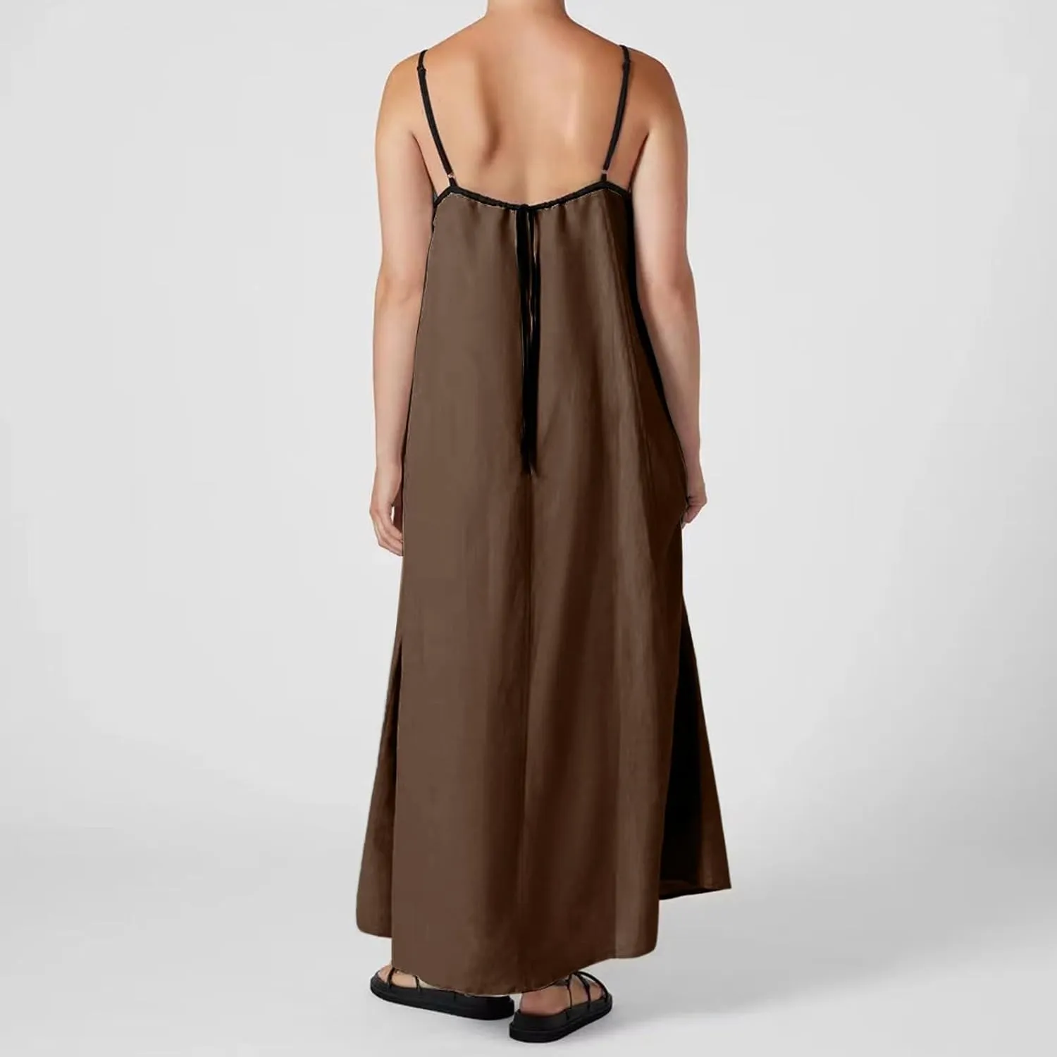 Women Cute Print Maxi Cami Dress Loose Sleeveless Spaghetti Strap Boho Dress Flowy Long Aline Beach Vacation Sun Dress