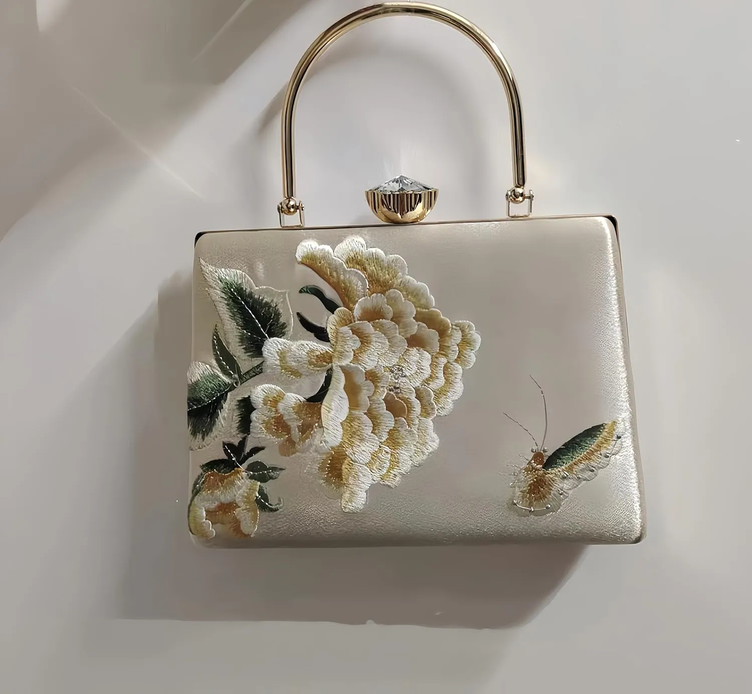 Women Embroidered Bag Silk Shoulder Bag Rectangle Handbag Crossbody Bag for Wedding Party Banquet
