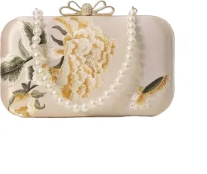 Women Embroidered Bag Silk Shoulder Bag Rectangle Handbag Crossbody Bag for Wedding Party Banquet