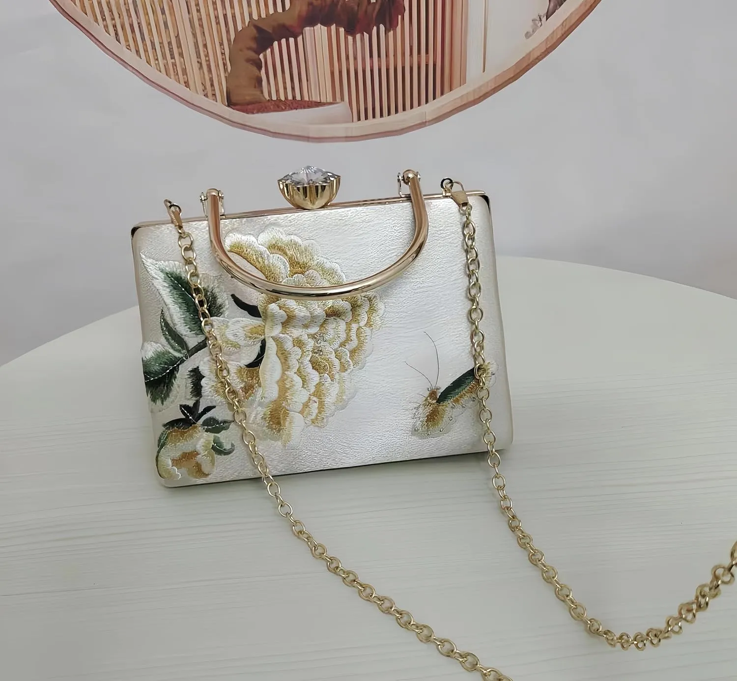Women Embroidered Bag Silk Shoulder Bag Rectangle Handbag Crossbody Bag for Wedding Party Banquet