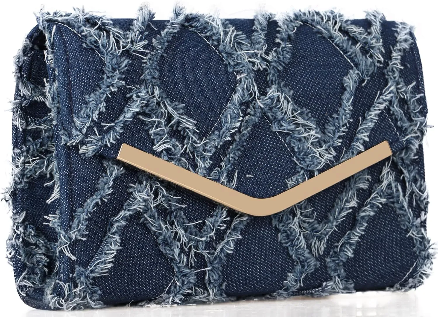 Women Evening Bag Distressed Jean Denim Foldover Clutch Purse Cocktail Prom Party Formal Envelope Crossbody Handbag