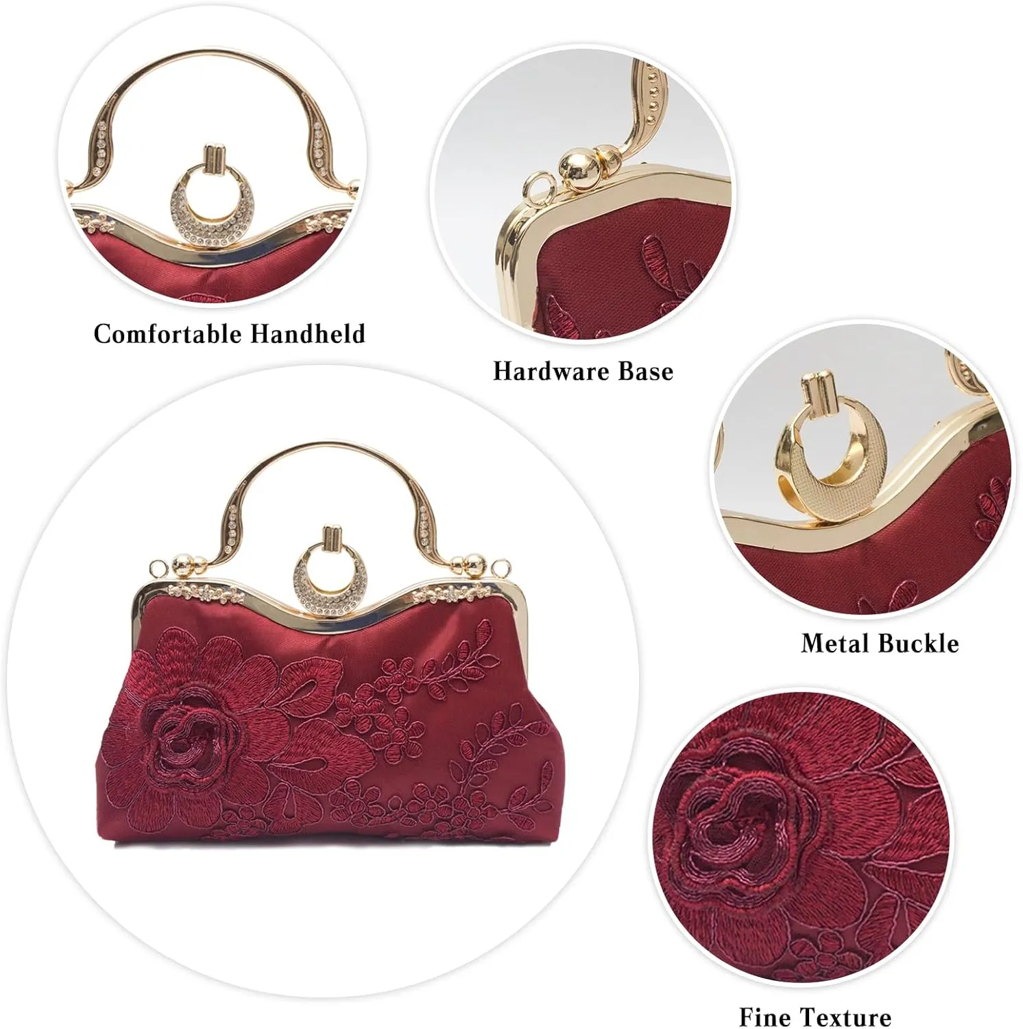 Women Evening Bag Floral Embroidery Clutch Bag Vintage Handbag Bridal Wedding Purse Elegant Shoulder Bag