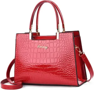 Women handbags Purse Shiny Patent Leather Crocodile Pattern Top Handle Handbag Satchel Bags Zipper Medium Tote Bag