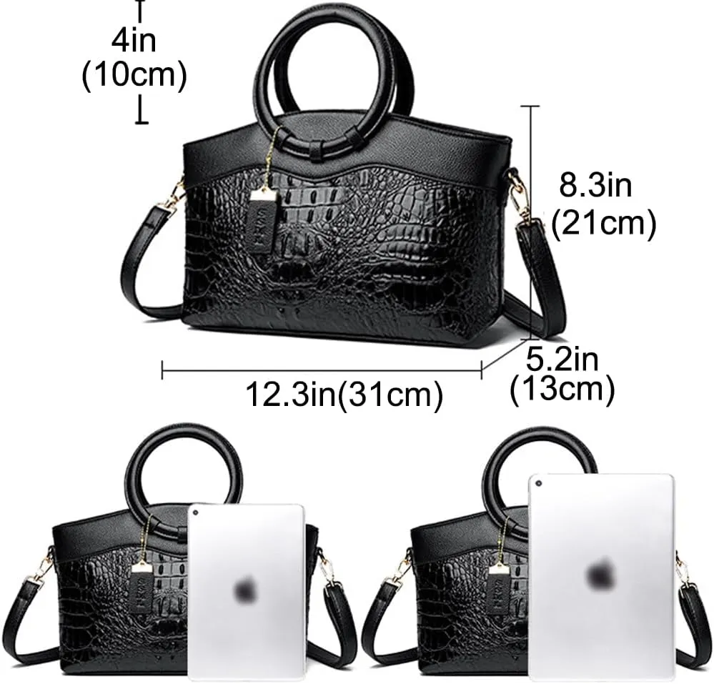 Women Handbags Tote Bags PU Leather Crocodile Pattern Purse Top Circular Handle Handbag Ladies Satchel Shoulder Bag